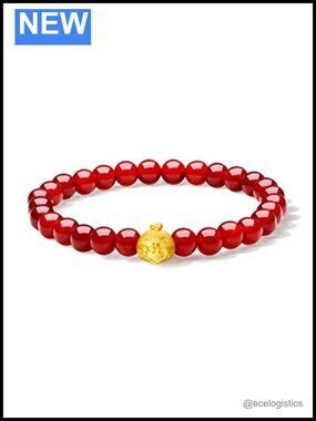 24K solid gold agate bead zodiac stretch bracelet for women